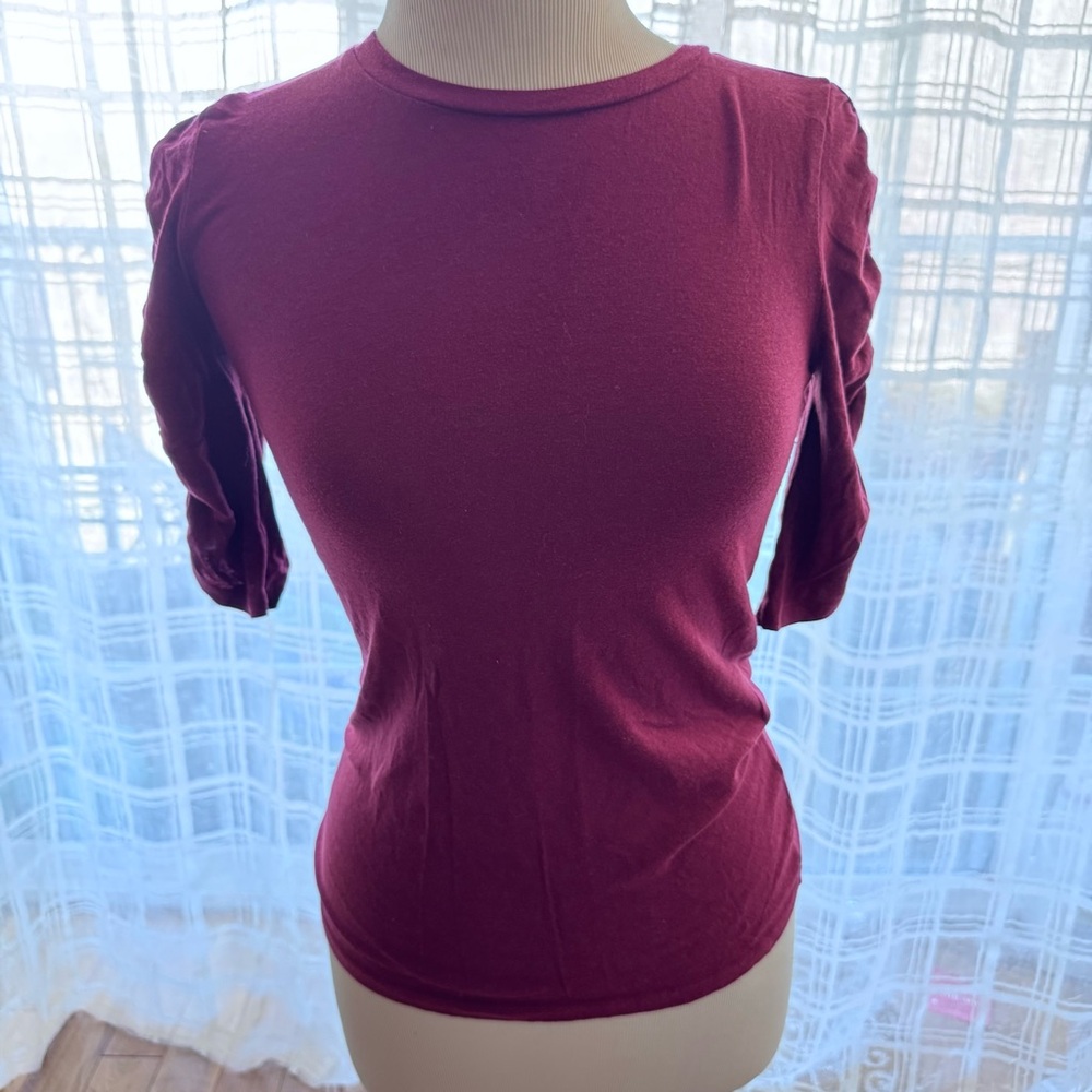 GAP Red Fitted Ruched 3/4 Sleeve Blouse